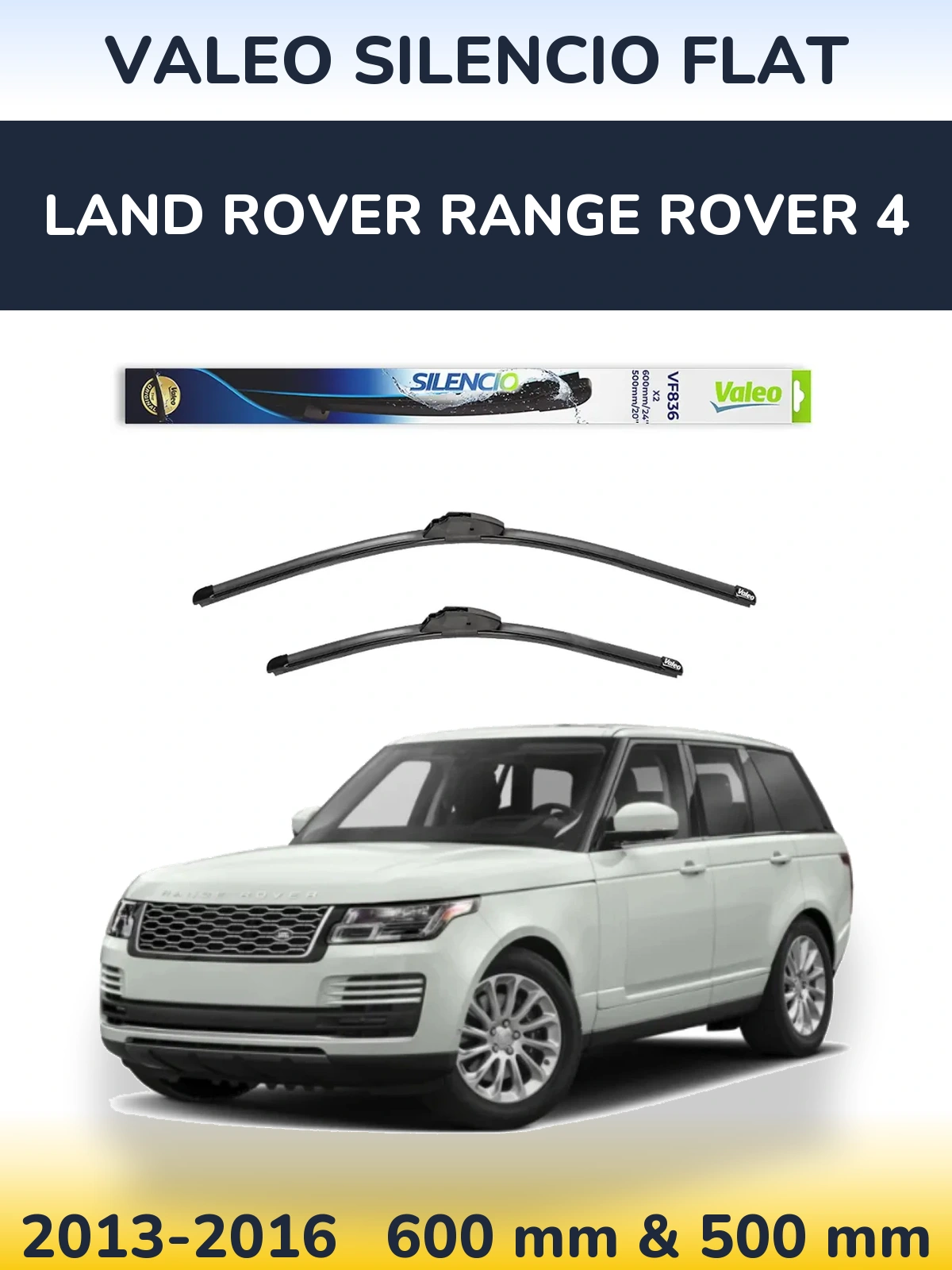 Sada předních stěračů Valeo Silencio Flat 600 a 500 mm pro Land Rover Range Rover 4 2013-2016