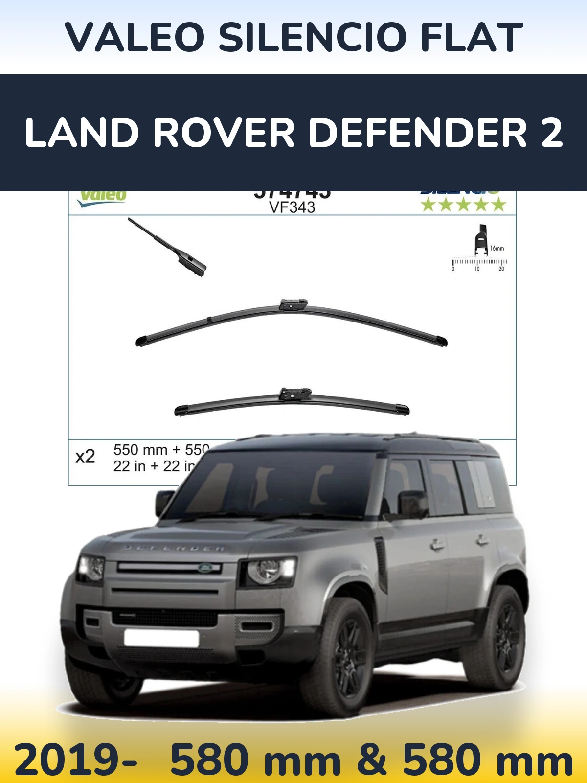 Sada předních stěračů Valeo Silencio Flat 550 a 550 mm pro Land Rover Defender 2 2019-2026