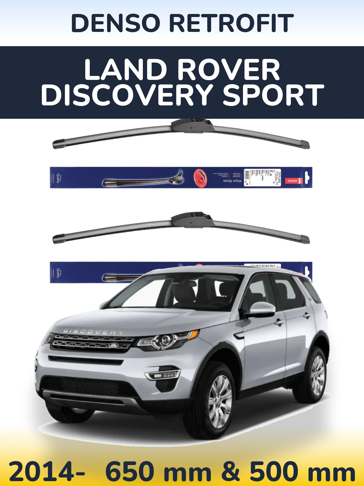 Sada předních stěračů Denso Retrofit 650 a 500 mm pro Land Rover Discovery Sport 2014-2026