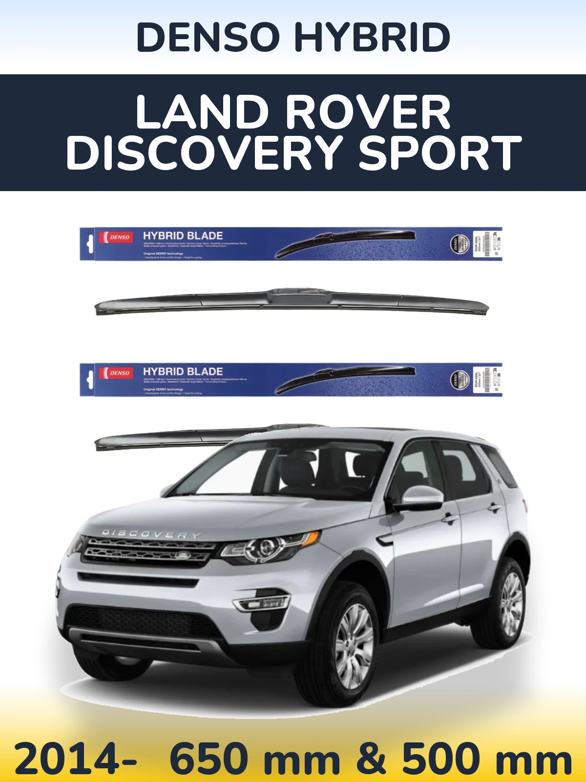 Sada předních stěračů Denso Hybrid 650 a 500 mm pro Land Rover Discovery Sport 2014-2026