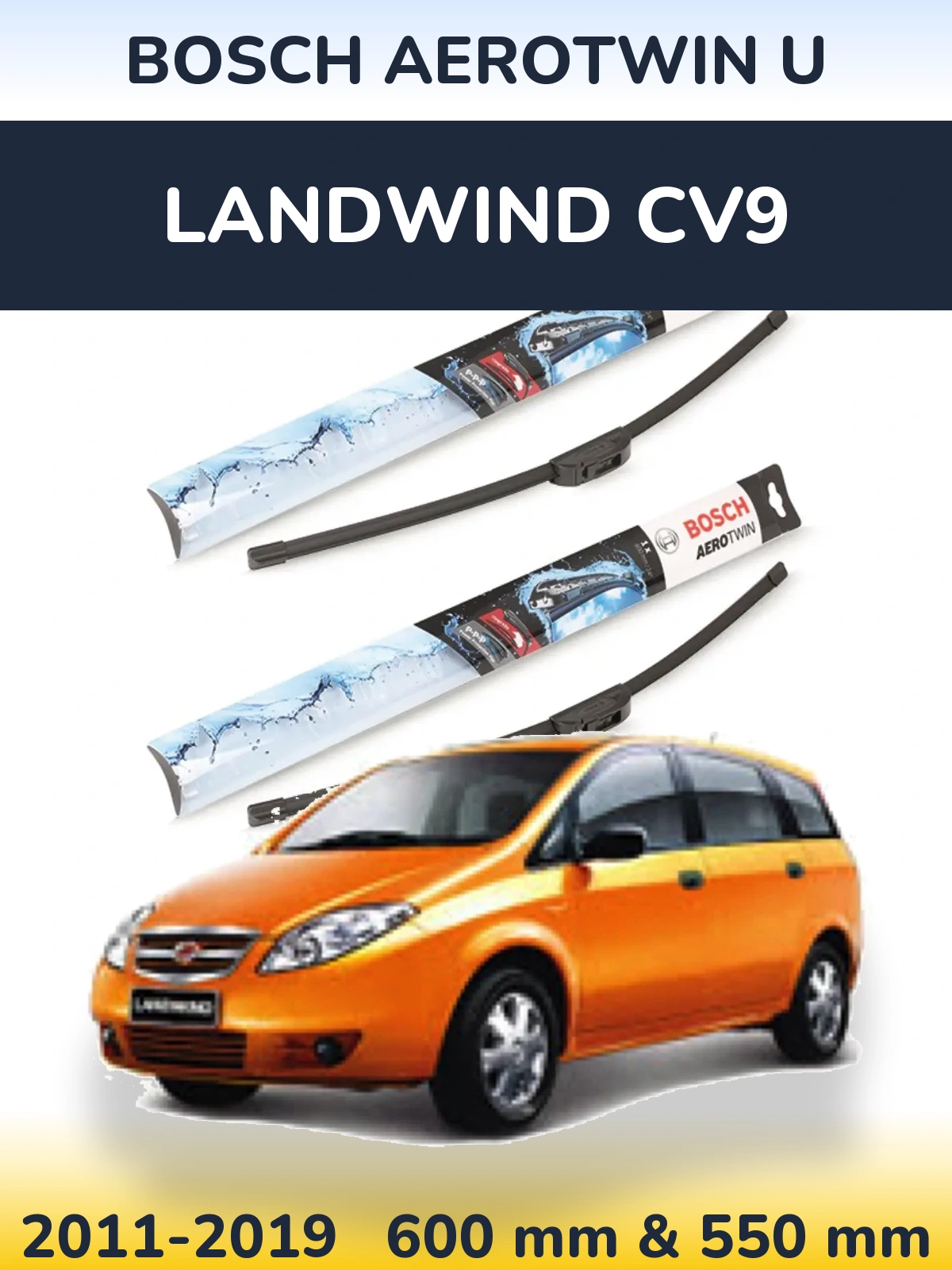 Sada předních stěračů BOSCH AeroTwin U 600 a 550 mm pro Landwind CV9 2011-2019