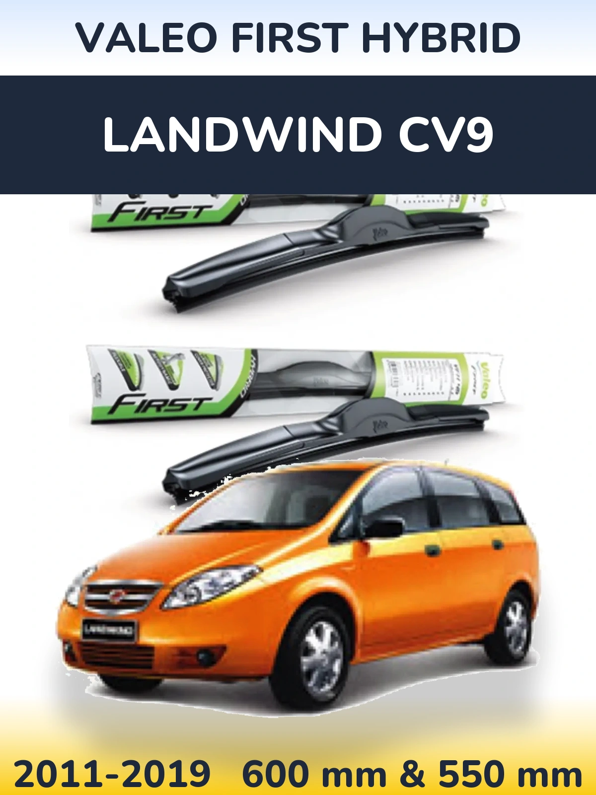 Sada předních stěračů Valeo First Hybrid 600 a 550 mm pro Landwind CV9 2011-2019
