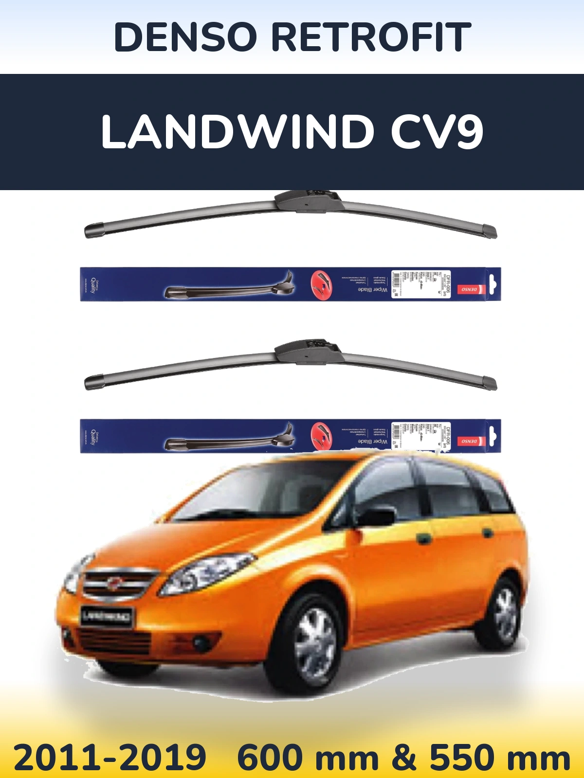 Sada předních stěračů Denso Retrofit 600 a 550 mm pro Landwind CV9 2011-2019