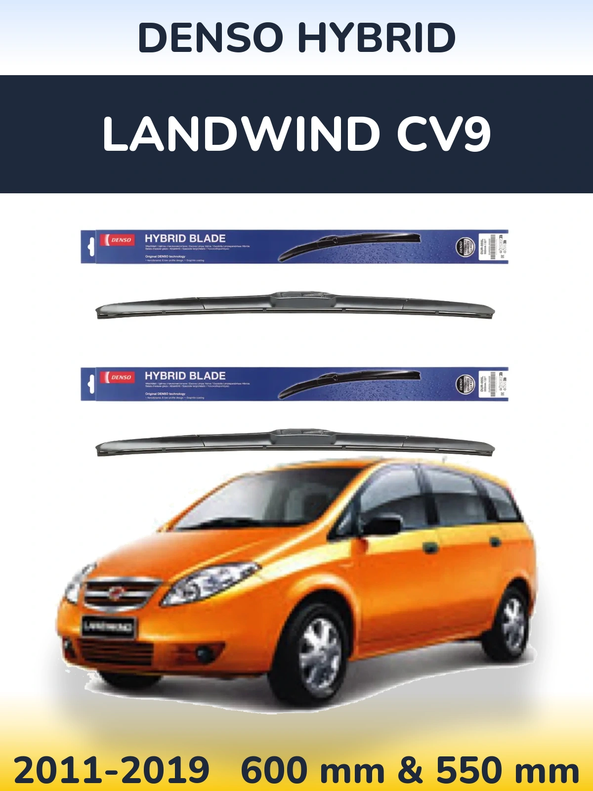Sada předních stěračů Denso Hybrid 600 a 550 mm pro Landwind CV9 2011-2019