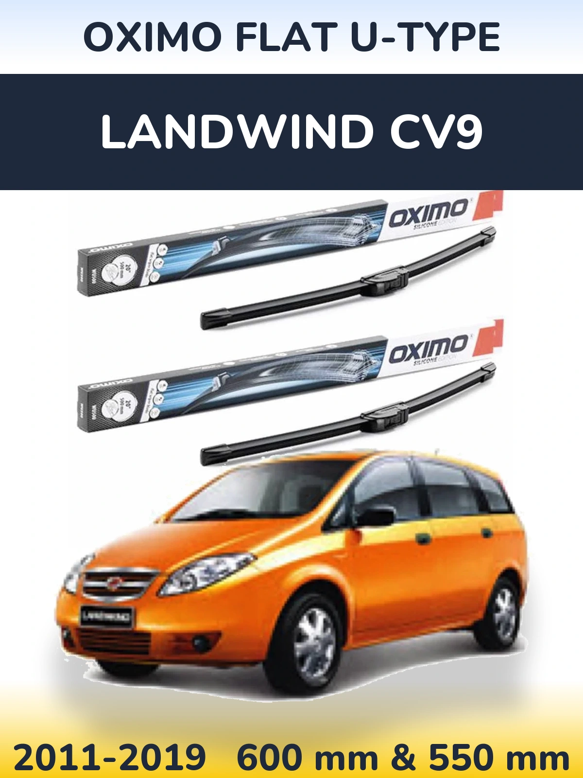 Комплект передніх щіток Oximo Flat U-type 600 & 550 мм для Landwind CV9 2011-2019
