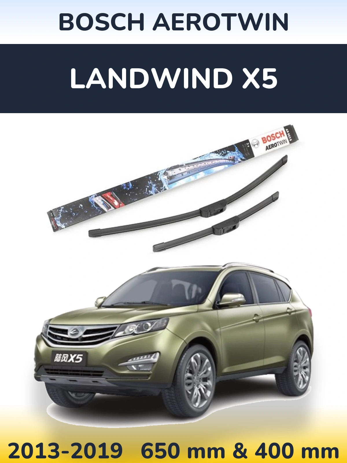 Sada předních stěračů BOSCH AeroTwin 650 a 400 mm pro Landwind X5 2013-2019