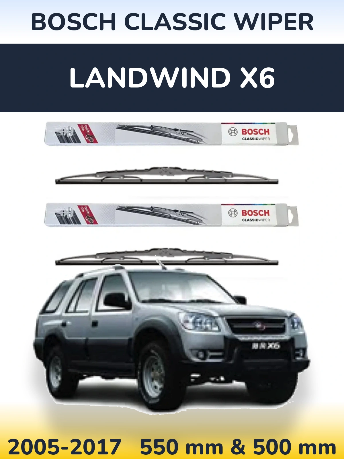 Sada předních stěračů BOSCH Classic Wiper 550 a 500 mm pro Landwind X6 2005-2017