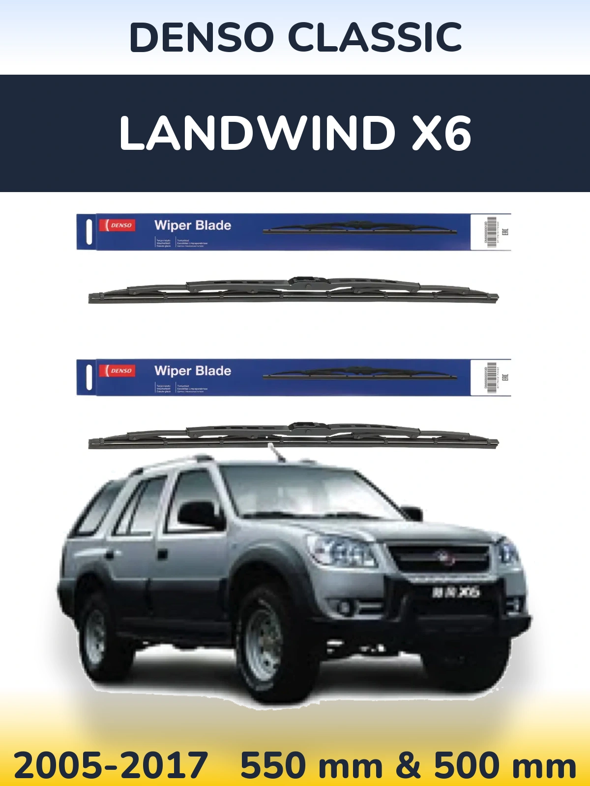 Sada předních stěračů Denso Classic 550 a 500 mm pro Landwind X6 2005-2017
