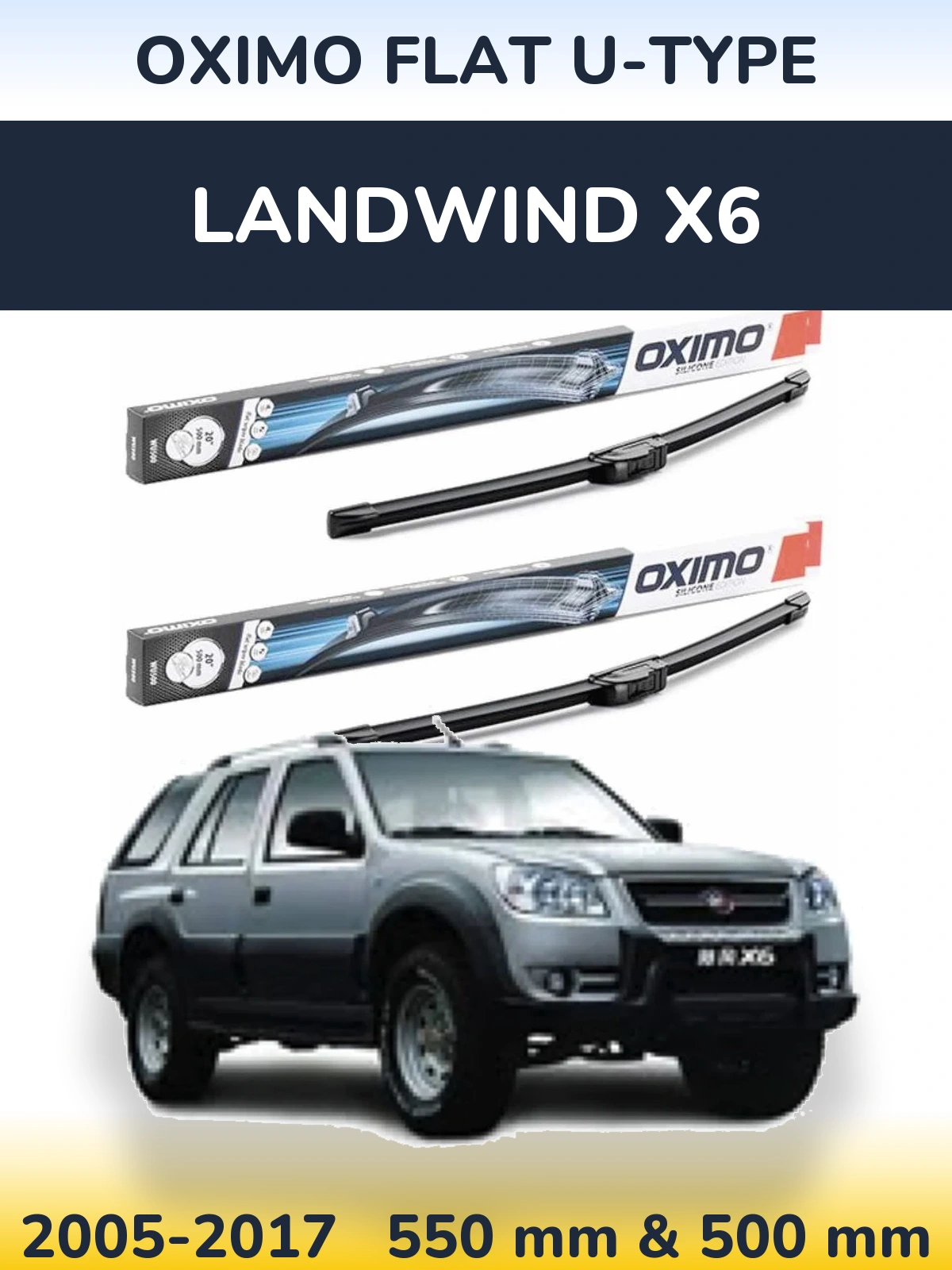 Sada předních stěračů Oximo Flat U-type 550 a 500 mm pro Landwind X6 2005-2017