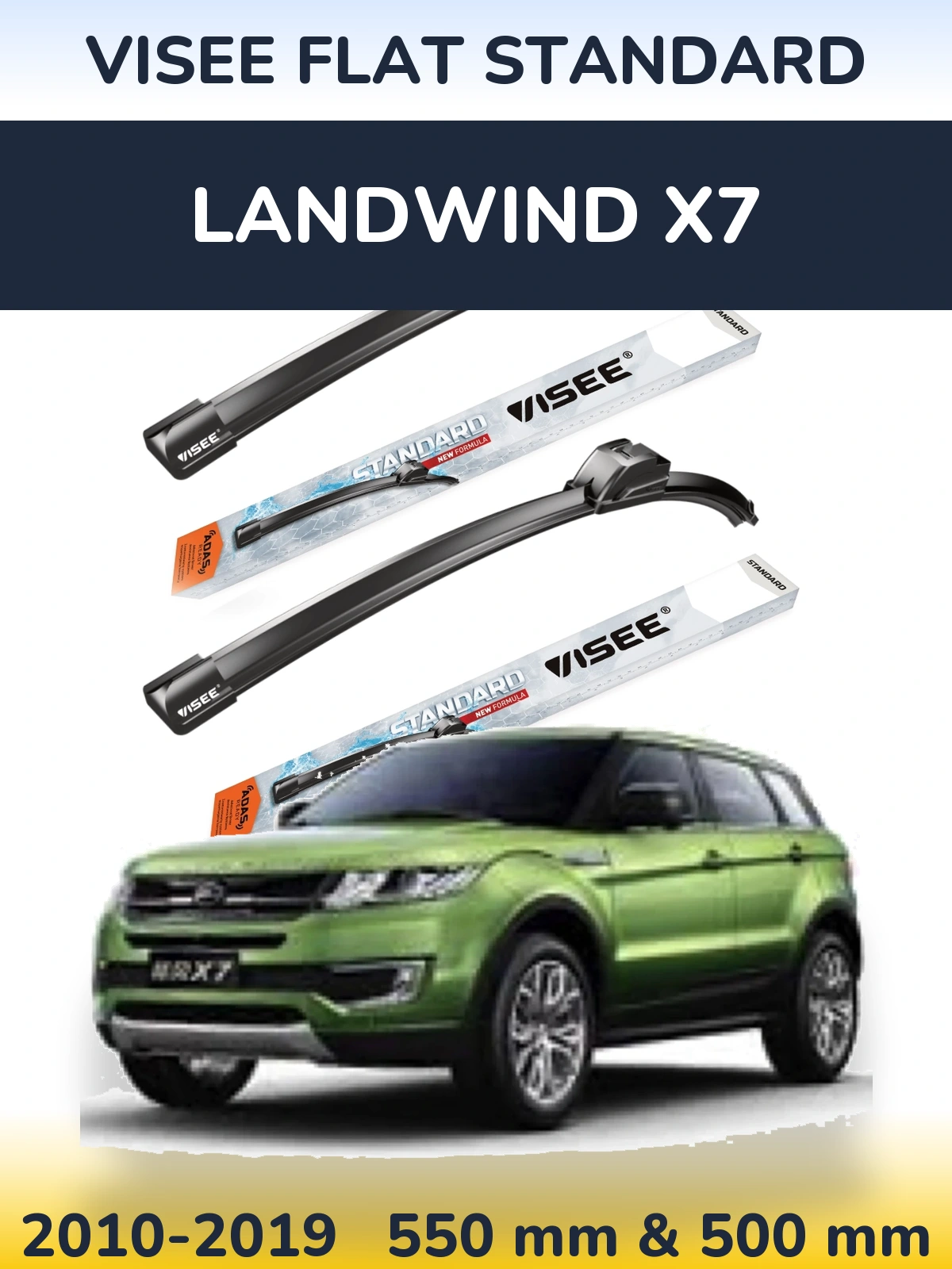 Sada předních stěračů VISEE FLAT STANDARD 550 a 500 mm pro Landwind X7 2010-2019