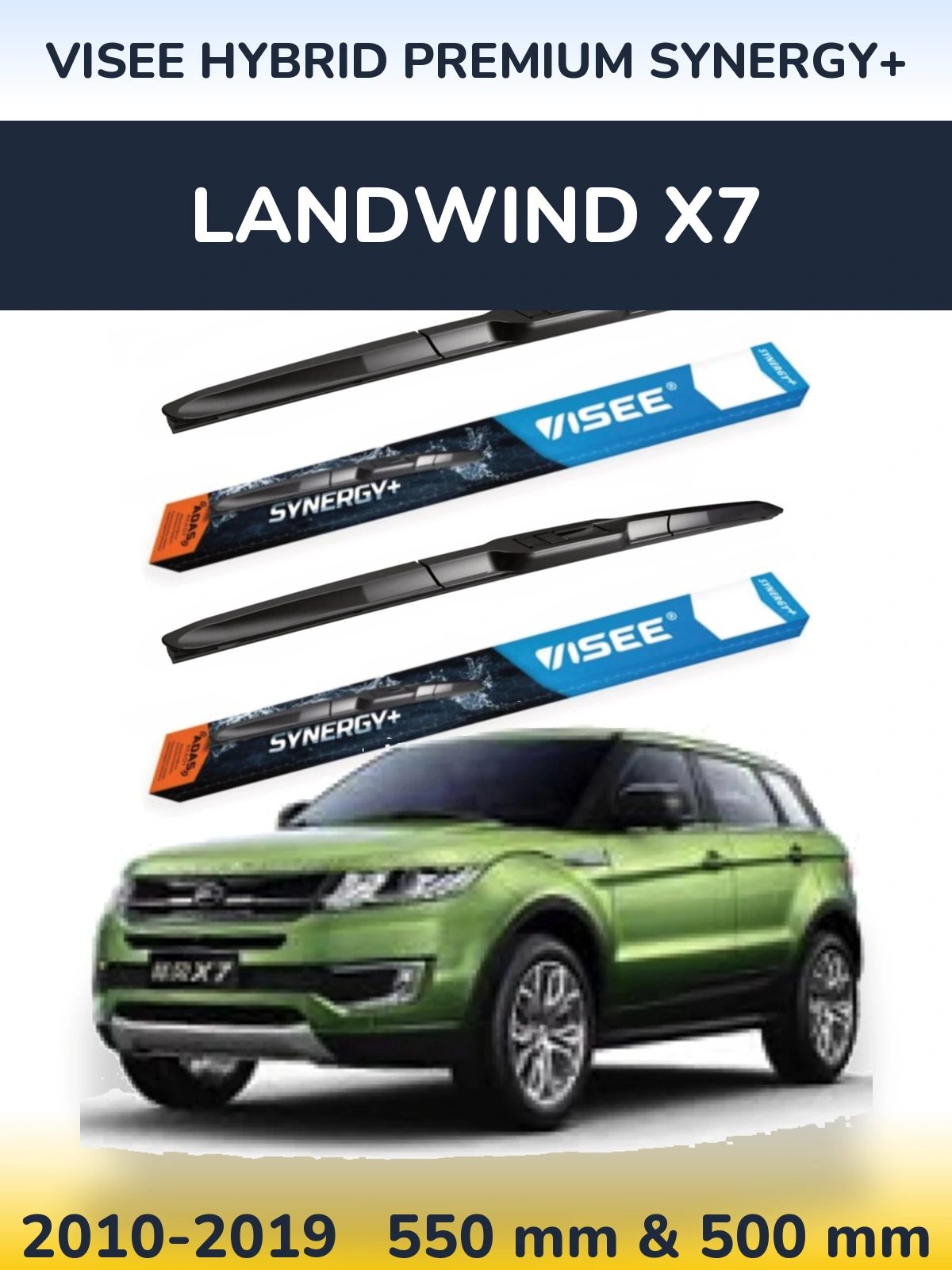 Sada předních stěračů VISEE HYBRID PREMIUM SYNERGY+ 550 a 500 mm pro Landwind X7 2010-2019