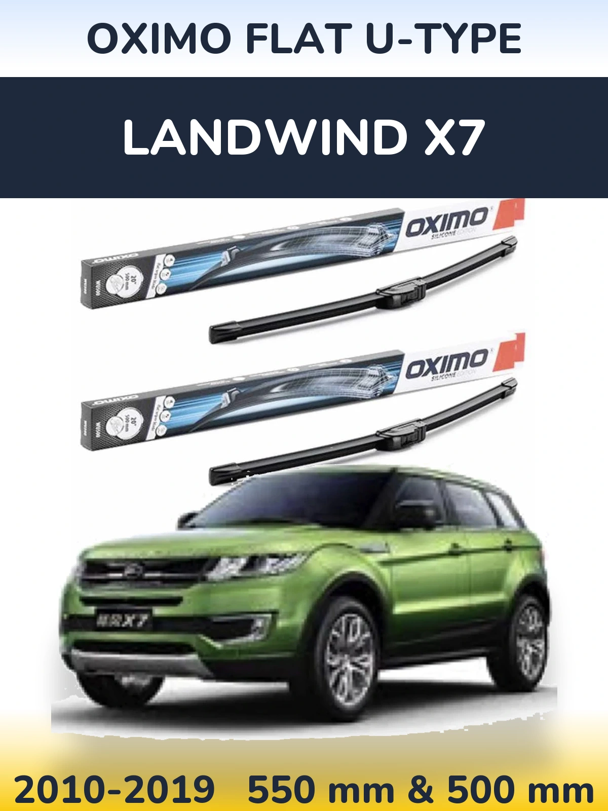 Sada předních stěračů Oximo Flat U-type 550 a 500 mm pro Landwind X7 2010-2019