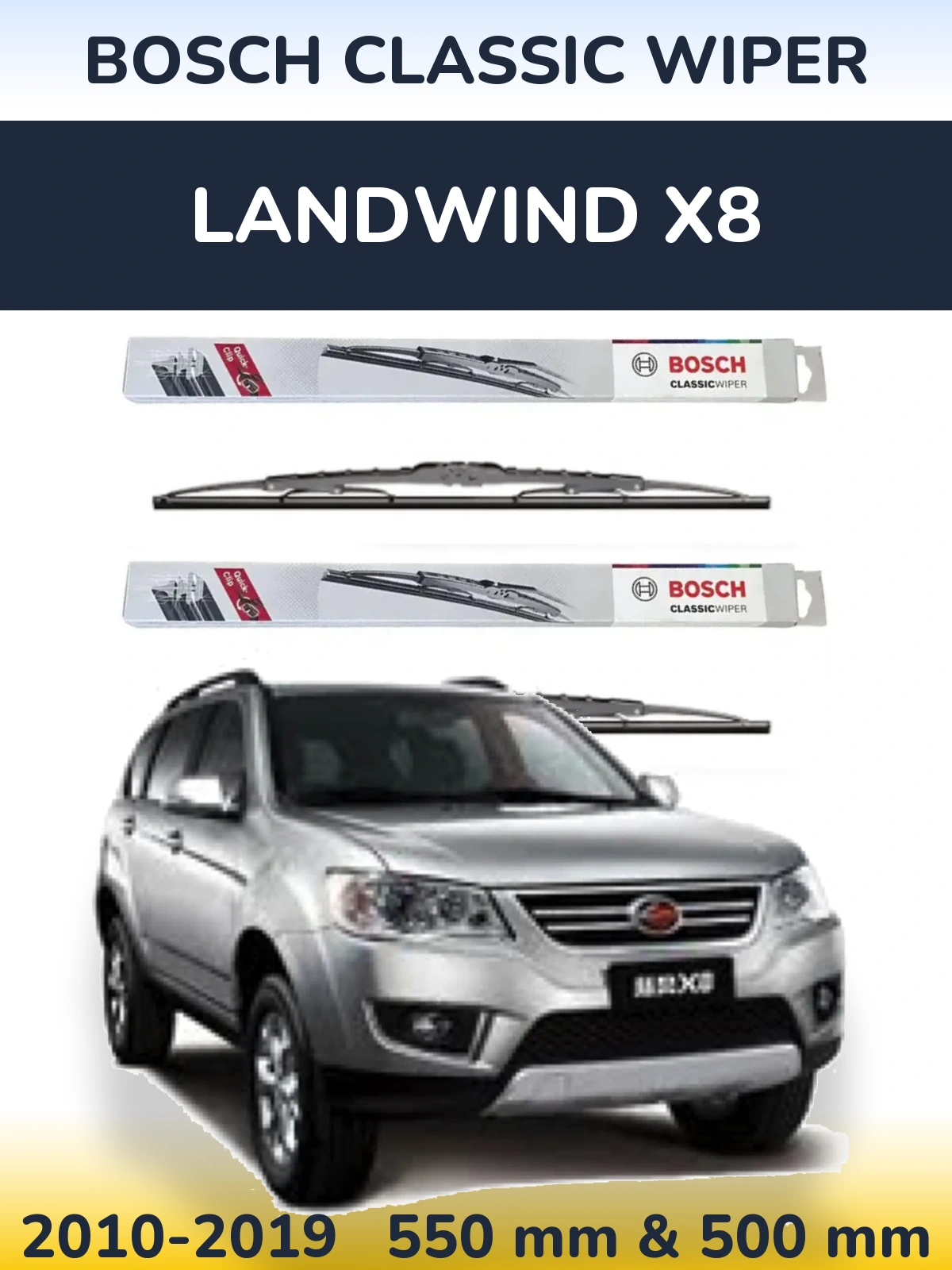 Sada předních stěračů BOSCH Classic Wiper 550 a 500 mm pro Landwind X8 2010-2019