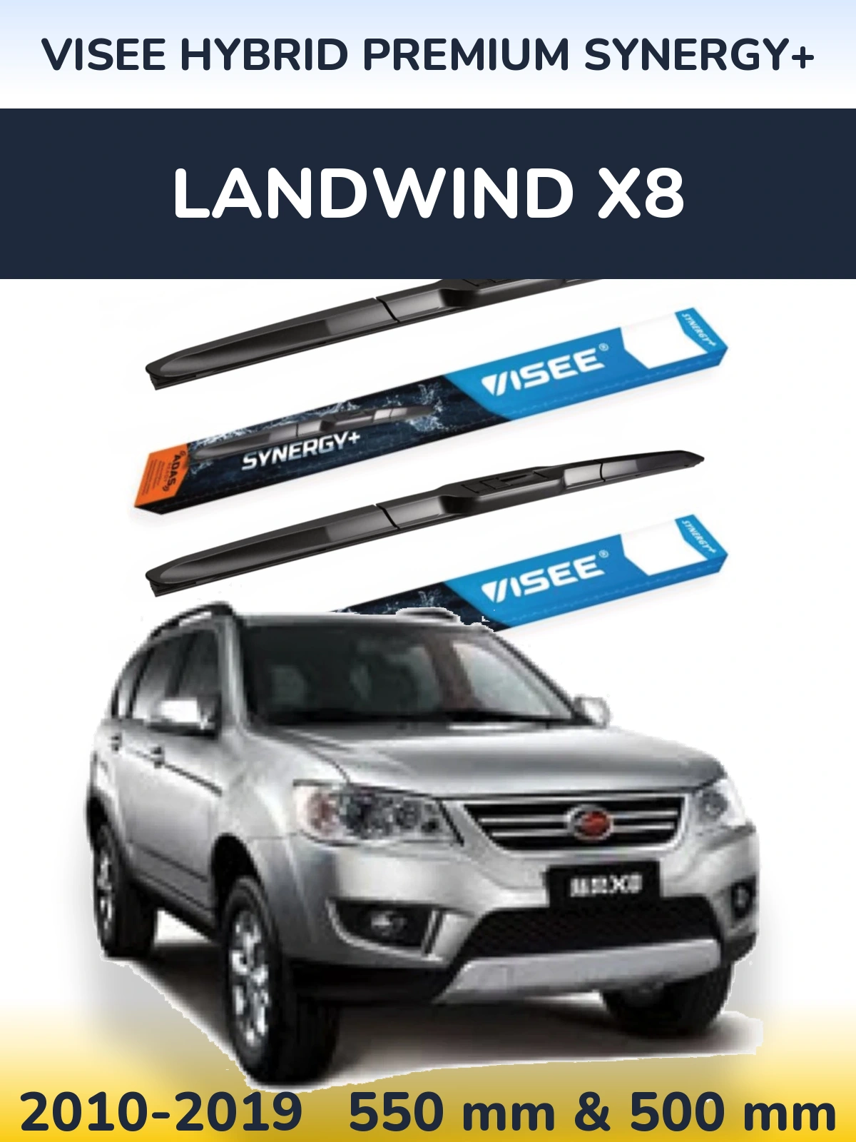 Sada předních stěračů VISEE HYBRID PREMIUM SYNERGY+ 550 a 500 mm pro Landwind X8 2010-2019