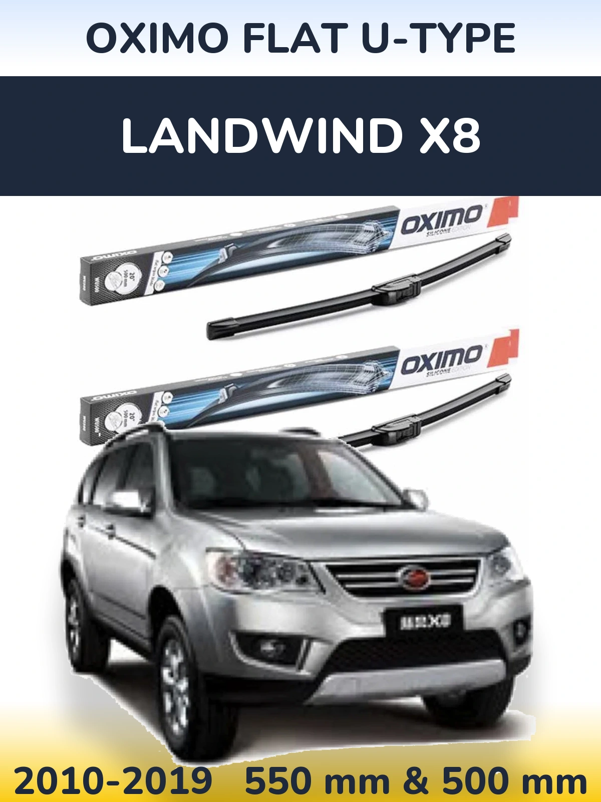 Sada předních stěračů Oximo Flat U-type 550 a 500 mm pro Landwind X8 2010-2019