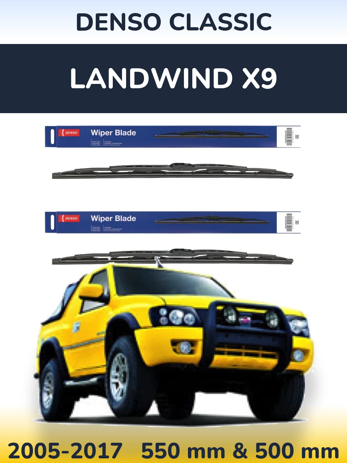 Sada předních stěračů Denso Classic 550 a 500 mm pro Landwind X9 2005-2017