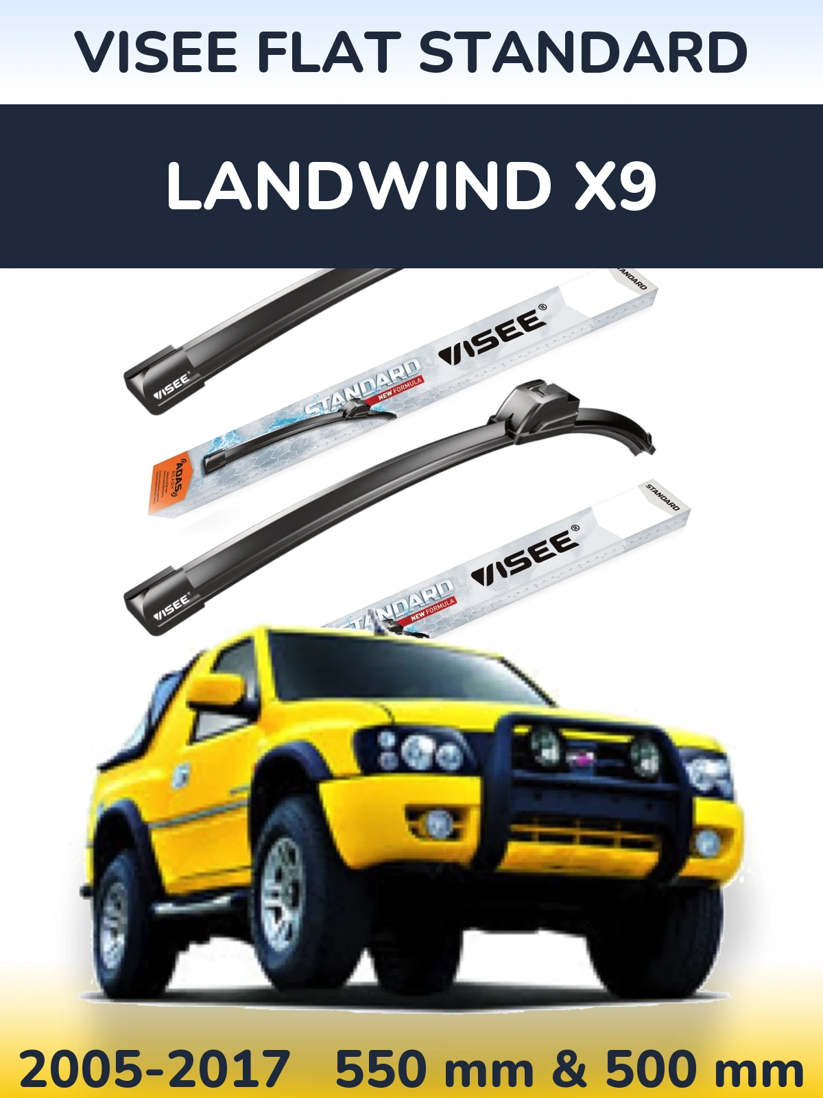 Sada předních stěračů VISEE FLAT STANDARD 550 a 500 mm pro Landwind X9 2005-2017