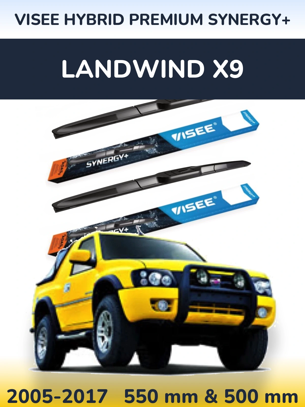Sada předních stěračů VISEE HYBRID PREMIUM SYNERGY+ 550 a 500 mm pro Landwind X9 2005-2017