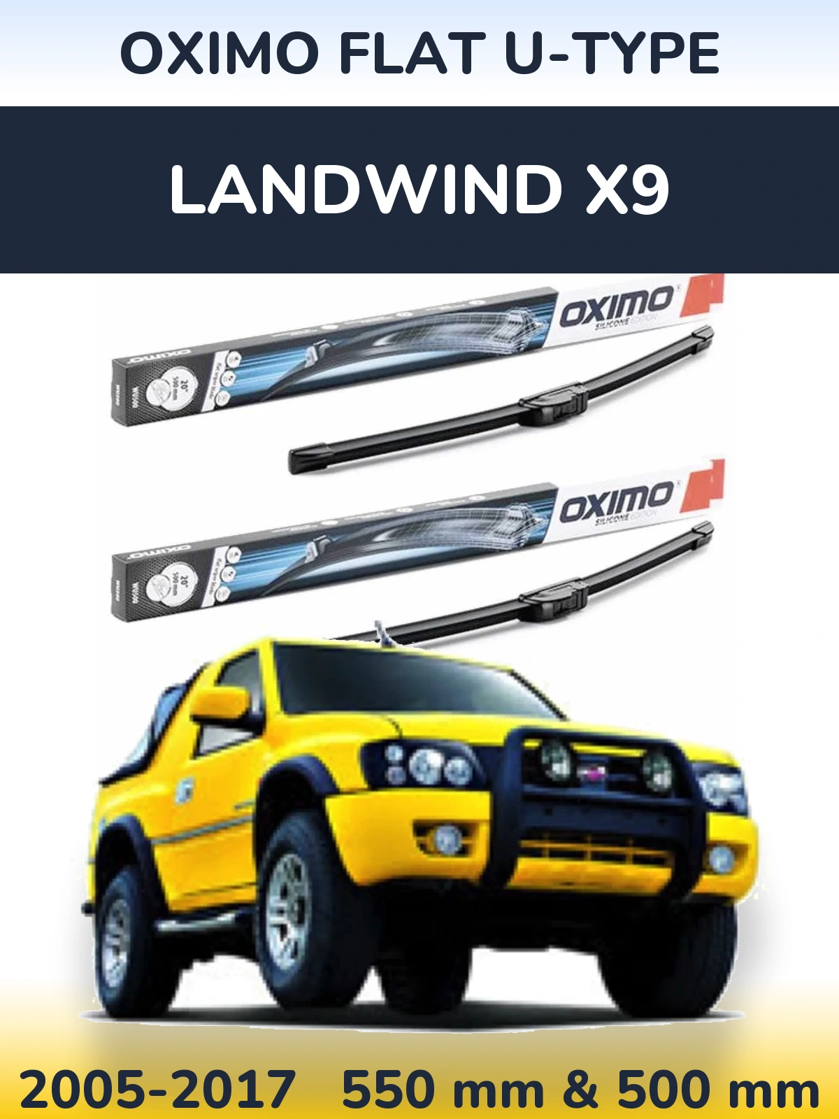 Sada předních stěračů Oximo Flat U-type 550 a 500 mm pro Landwind X9 2005-2017