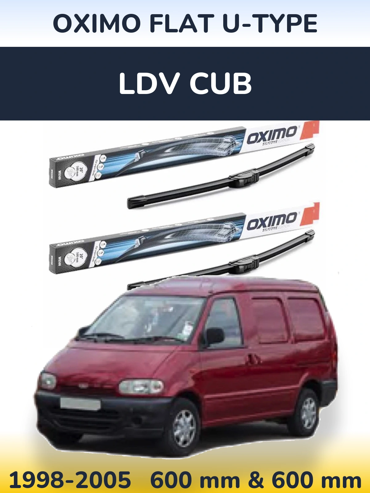 Sada předních stěračů Oximo Flat U-type 600 a 600 mm pro LDV Cub 1998-2005