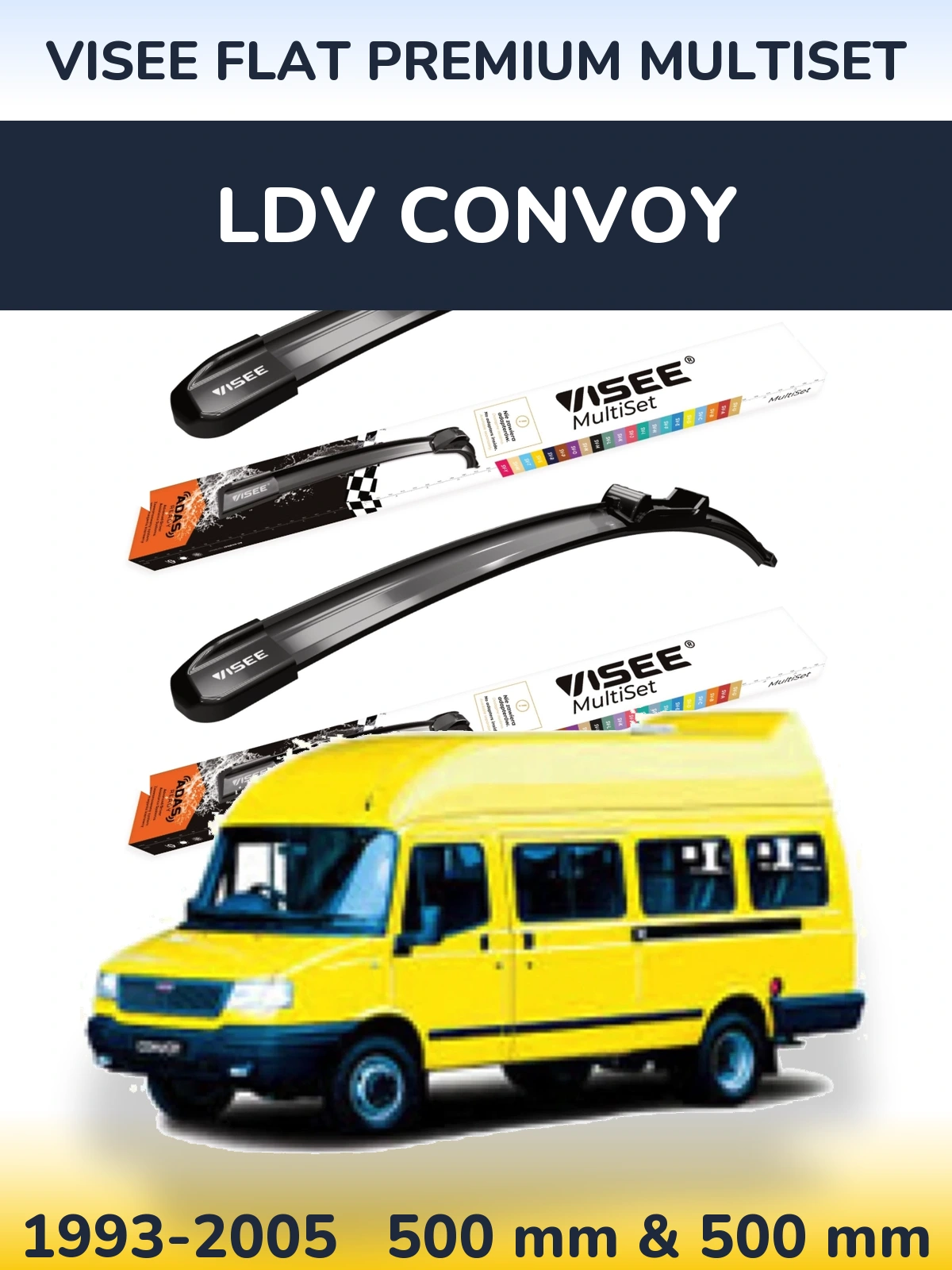 Sada předních stěračů VISEE FLAT PREMIUM MultiSet 500 a 500 mm pro LDV Convoy 1993-2005