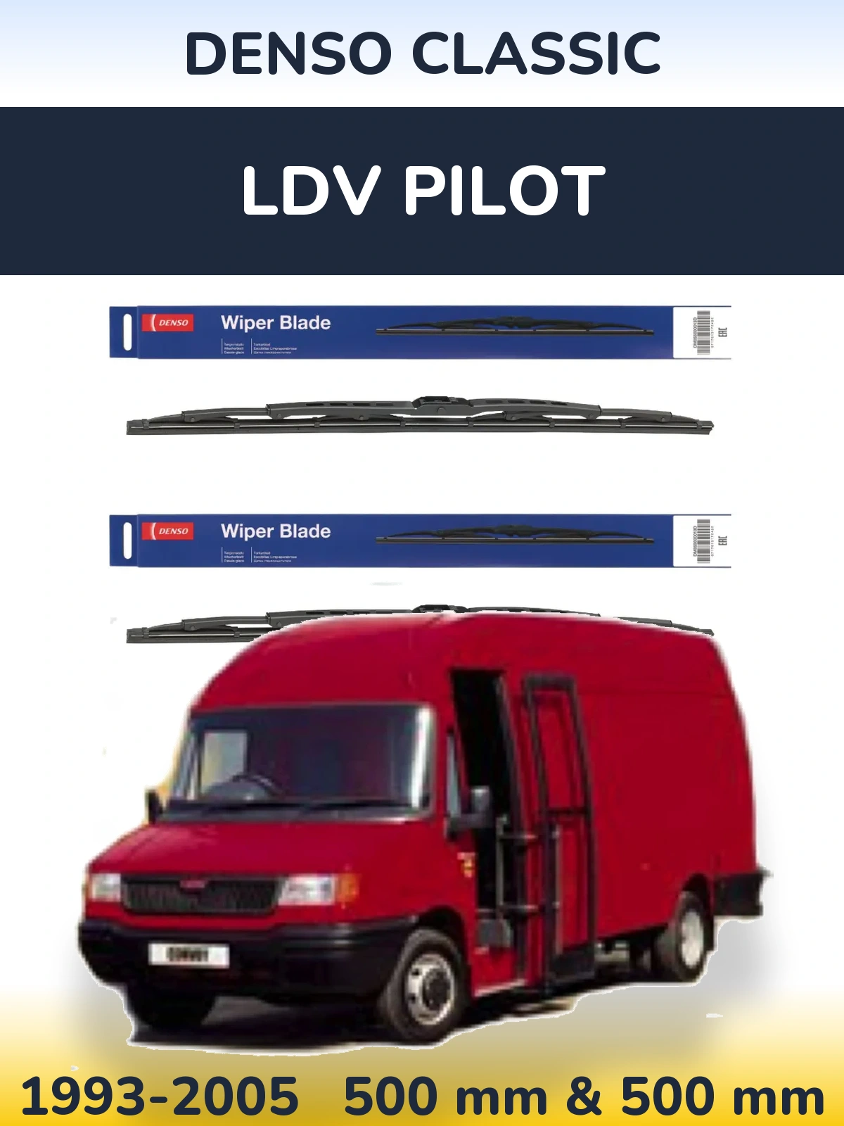 Sada předních stěračů Denso Classic 500 a 500 mm pro LDV Pilot 1993-2005