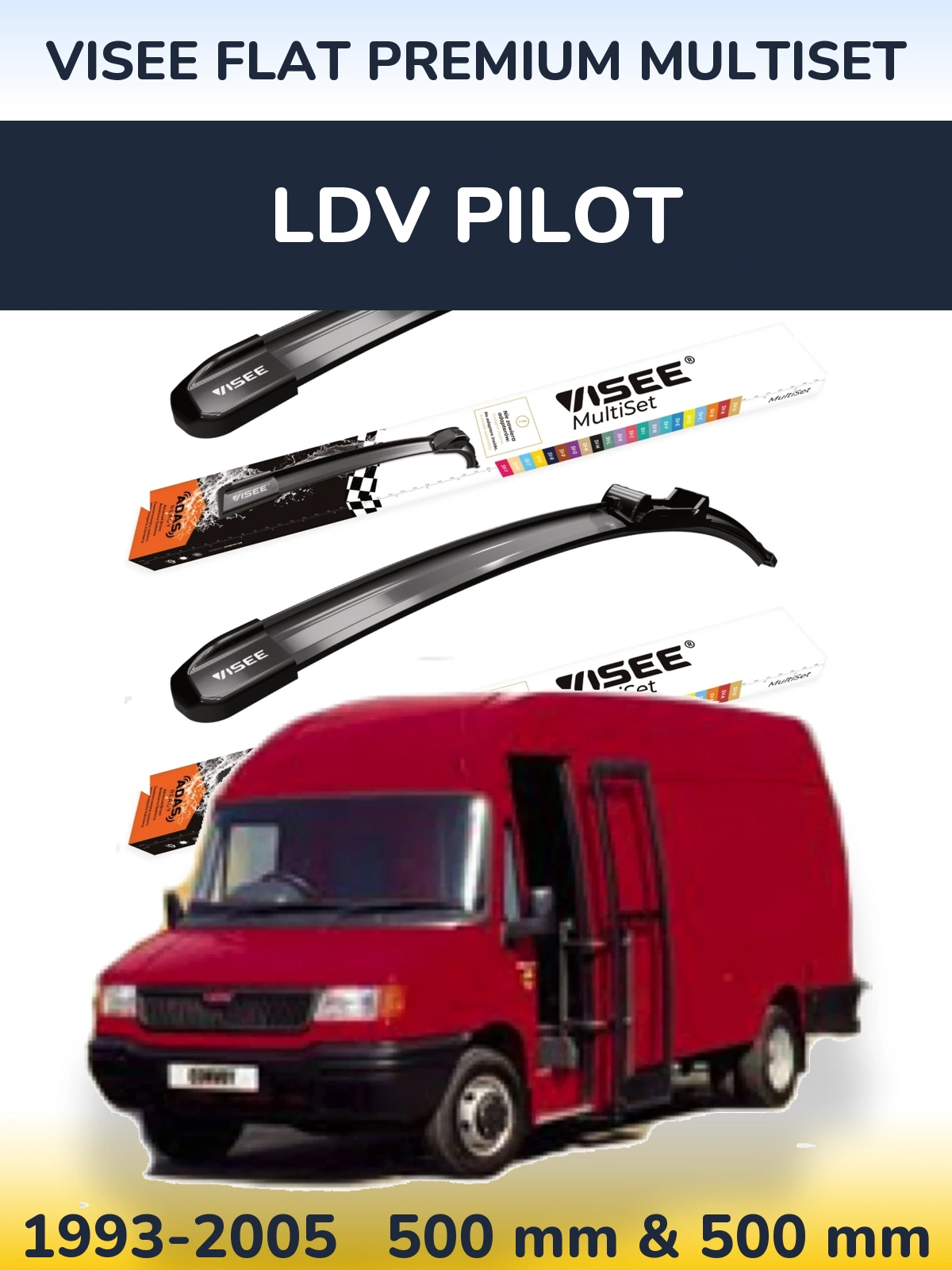Sada předních stěračů VISEE FLAT PREMIUM MultiSet 500 a 500 mm pro LDV Pilot 1993-2005