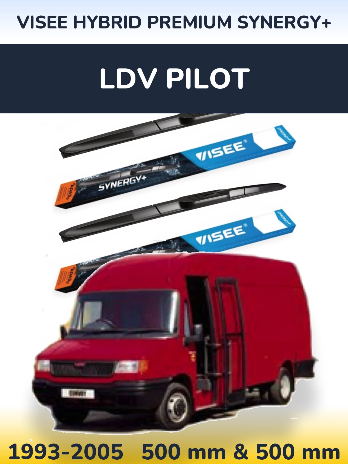 Sada předních stěračů VISEE HYBRID PREMIUM SYNERGY+ 500 a 500 mm pro LDV Pilot 1993-2005