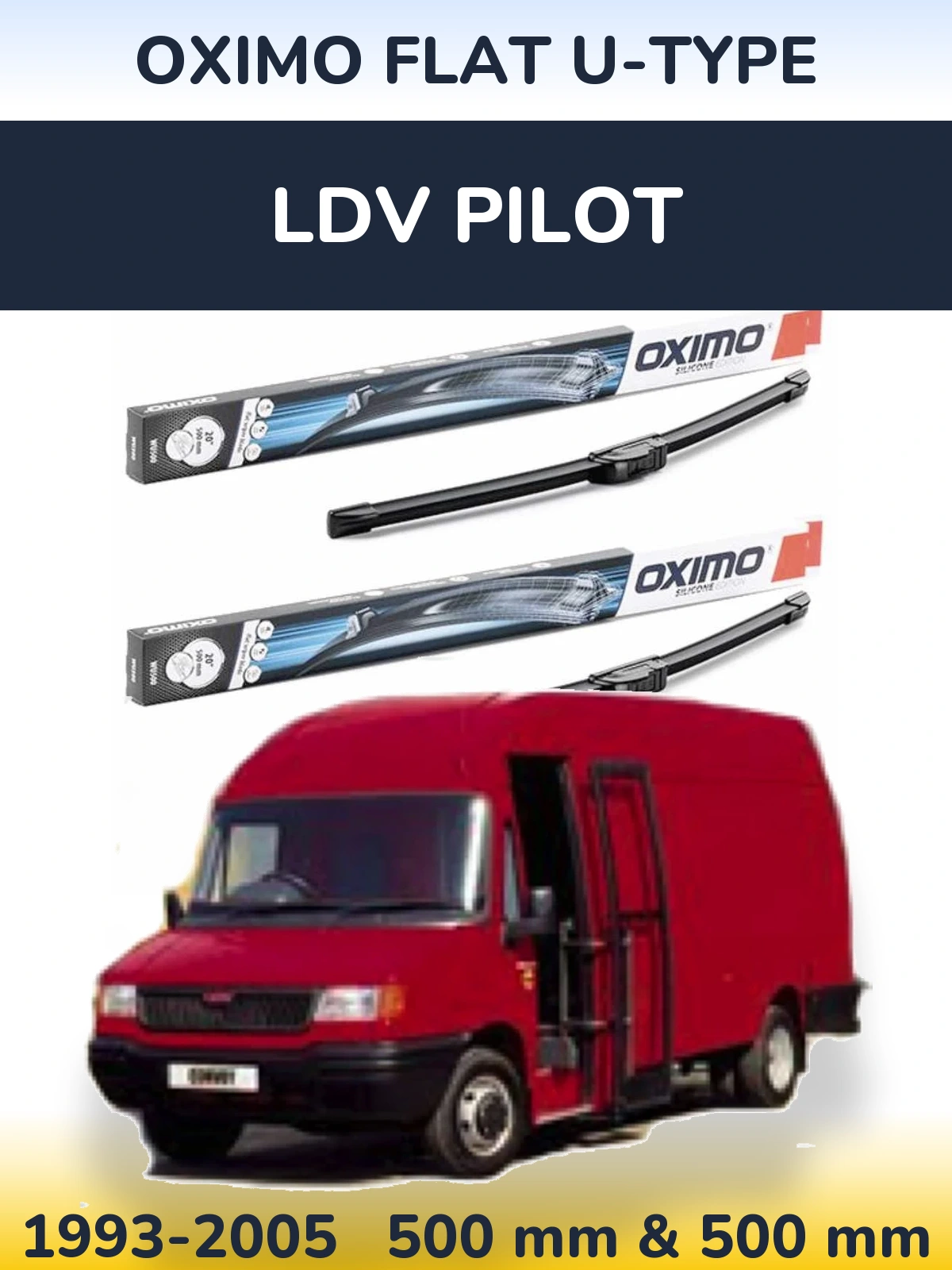 Sada předních stěračů Oximo Flat U-type 500 a 500 mm pro LDV Pilot 1993-2005