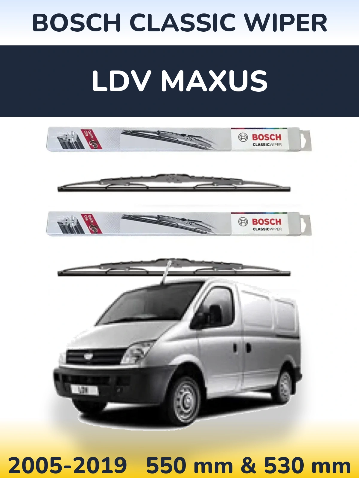 Sada předních stěračů BOSCH Classic Wiper 550 a 530 mm pro LDV Maxus 2005-2019