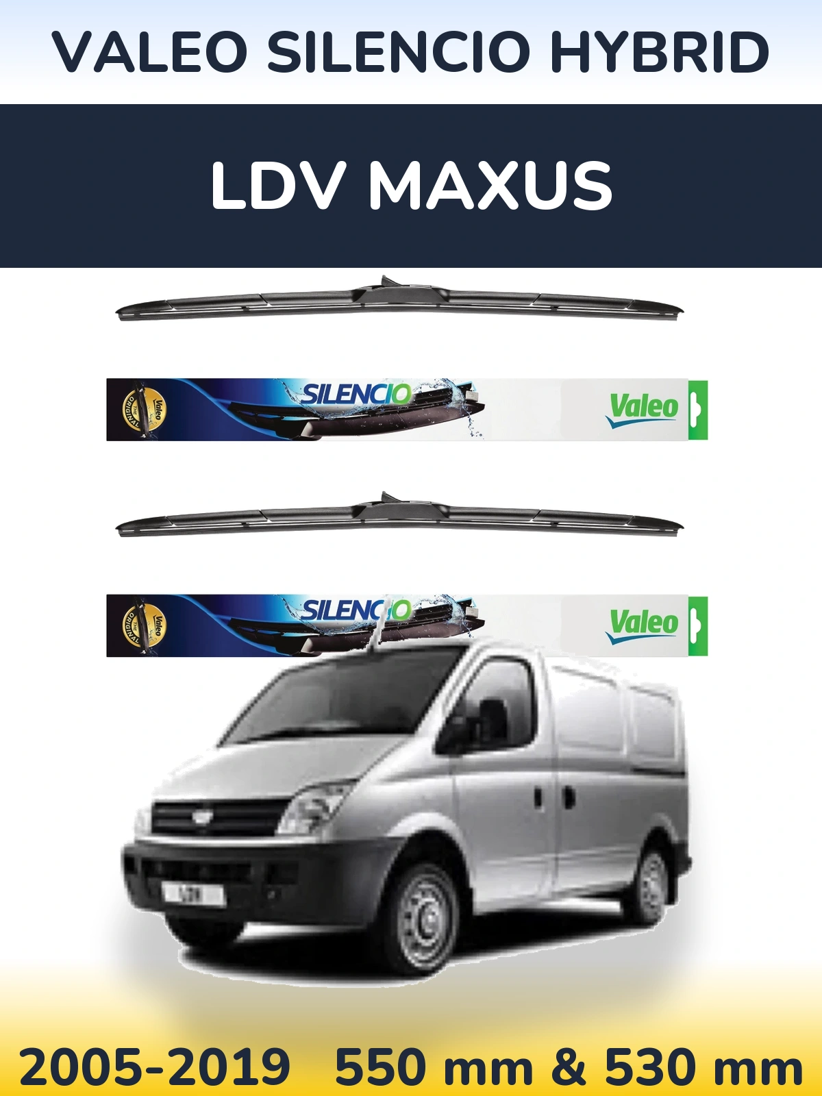 Комплект передніх щіток Valeo Silencio Hybrid 550 & 530 мм для LDV Maxus 2005-2019