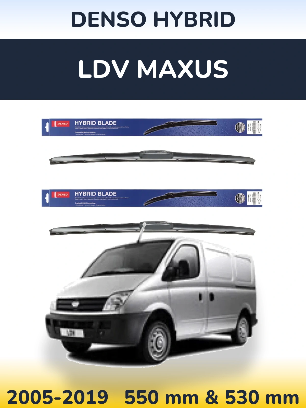 Sada předních stěračů Denso Hybrid 550 a 530 mm pro LDV Maxus 2005-2019