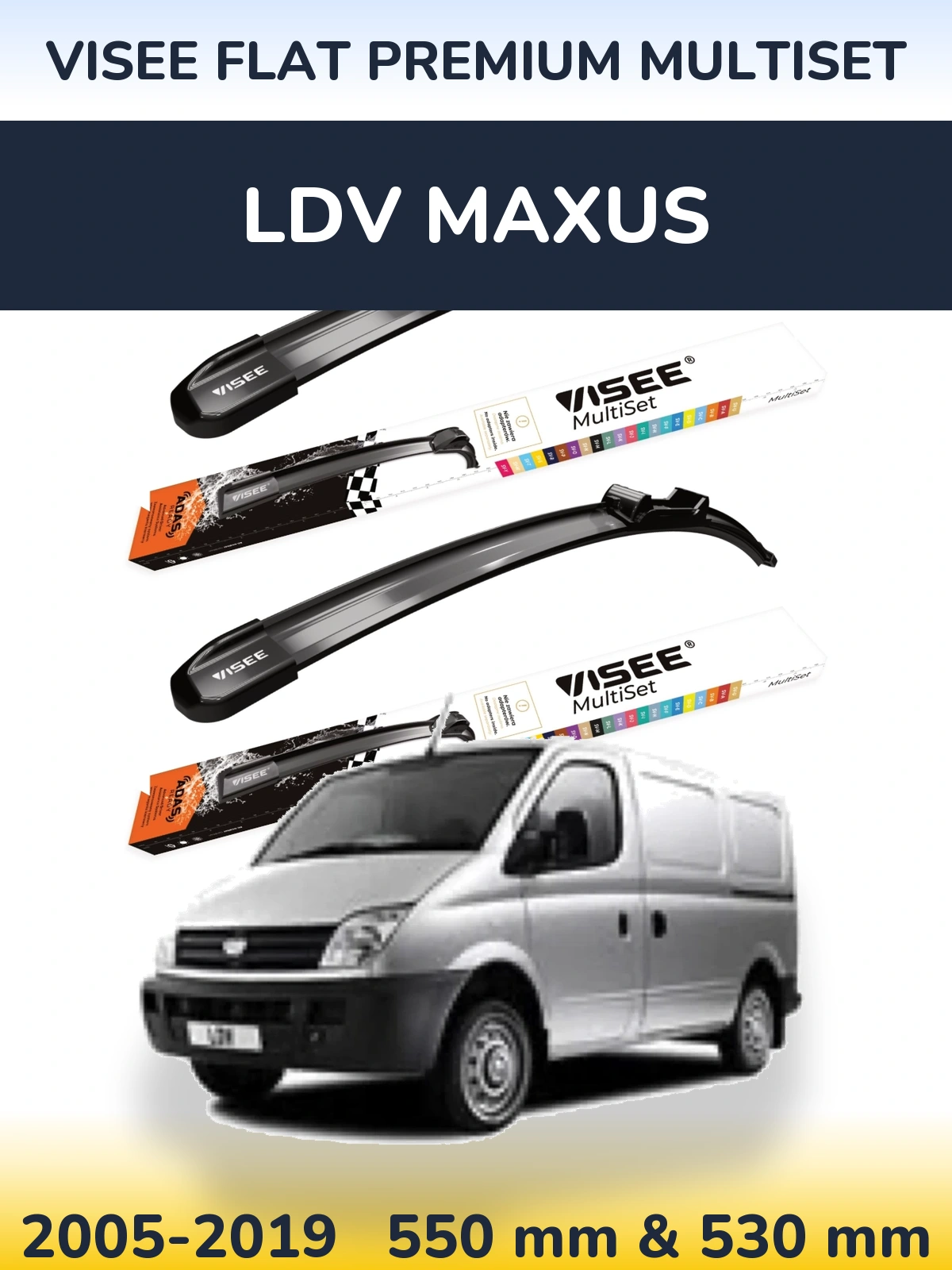 Sada předních stěračů VISEE FLAT PREMIUM MultiSet 550 a 530 mm pro LDV Maxus 2005-2019