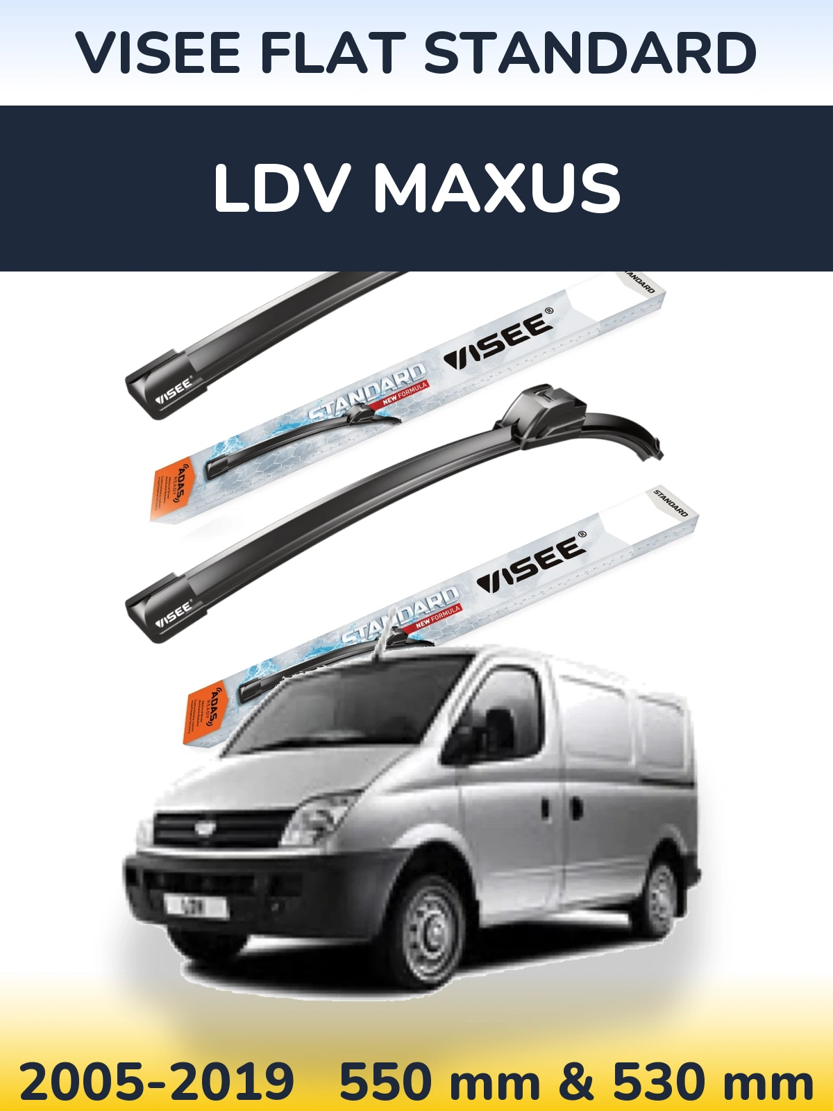 Sada předních stěračů VISEE FLAT STANDARD 550 a 530 mm pro LDV Maxus 2005-2019