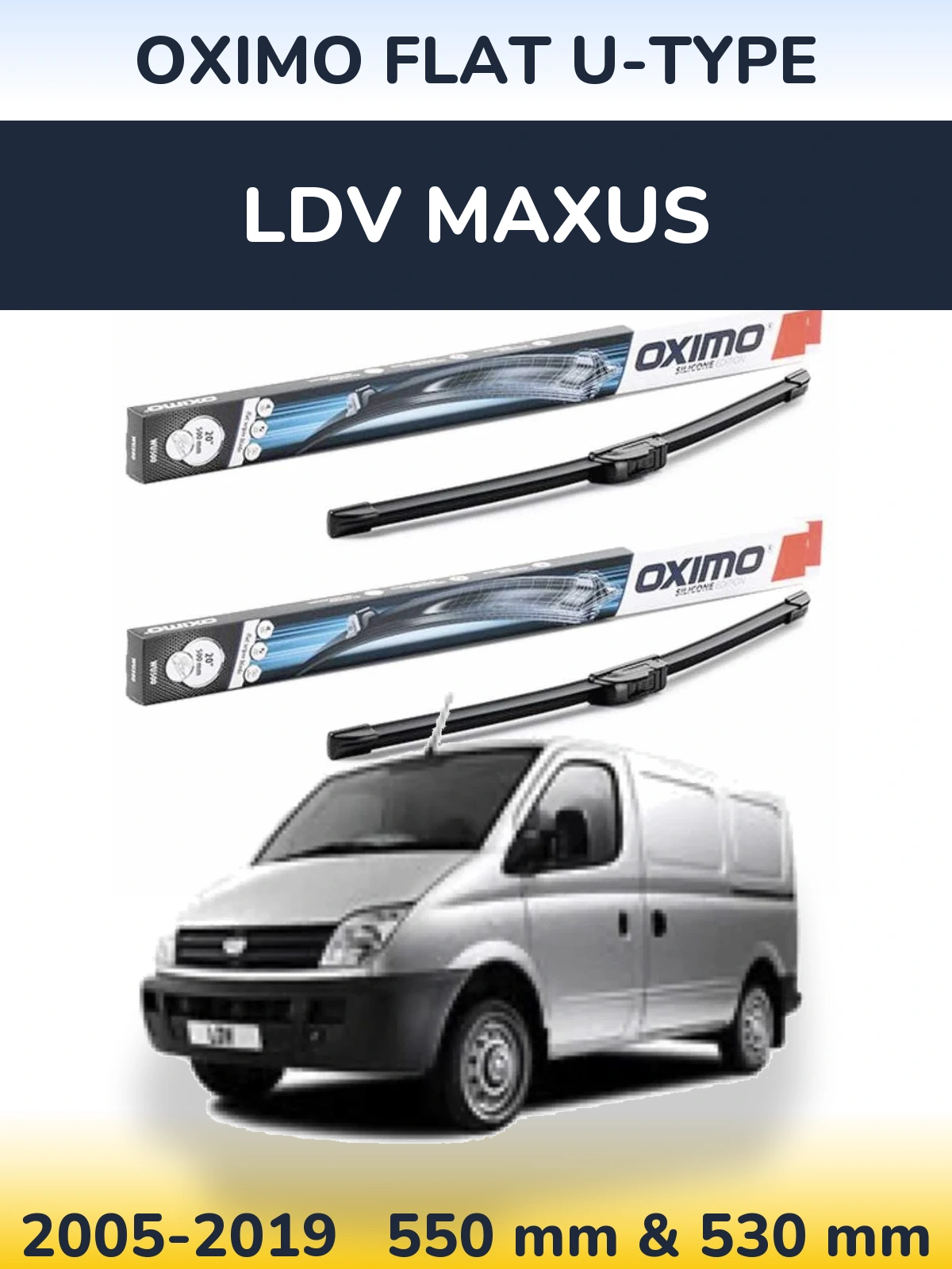 Sada předních stěračů Oximo Flat U-type 550 a 530 mm pro LDV Maxus 2005-2019