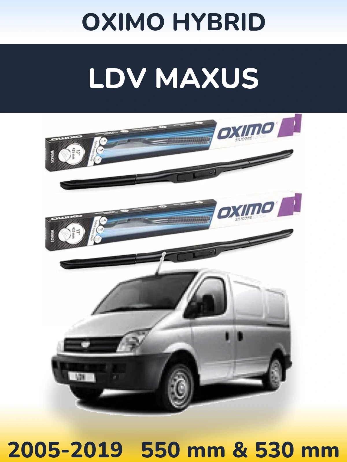 Sada předních stěračů Oximo Hybrid 550 a 530 mm pro LDV Maxus 2005-2019