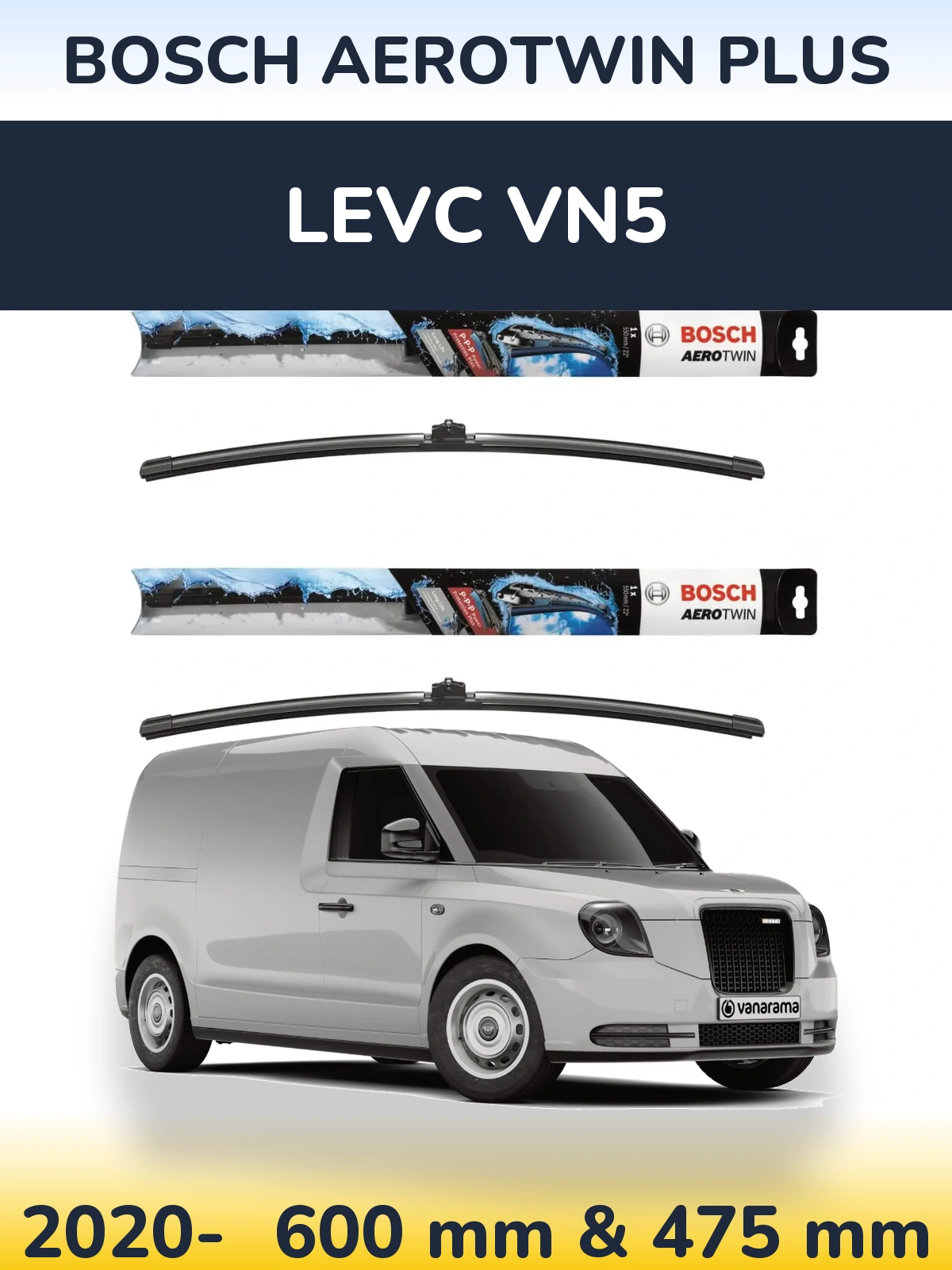 Sada předních stěračů BOSCH AeroTwin Plus 600 a 475 mm pro LEVC VN5 2020-2026