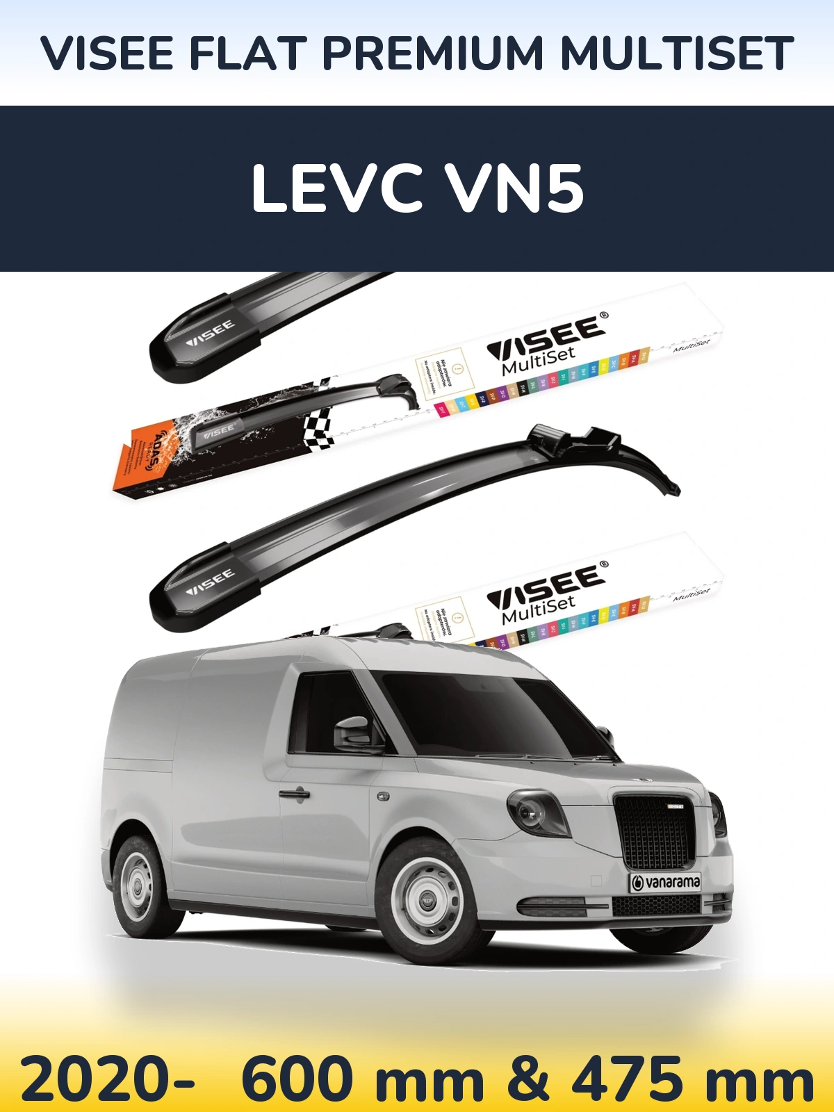 Sada předních stěračů VISEE FLAT PREMIUM MultiSet 600 a 475 mm pro LEVC VN5 2020-2026