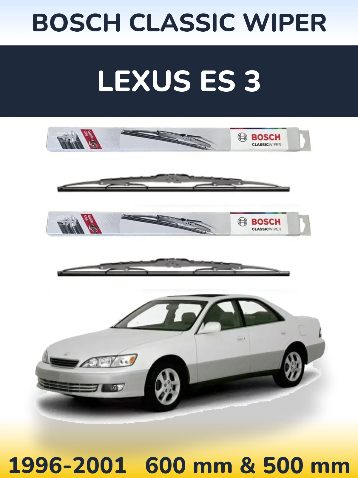 Sada předních stěračů BOSCH Classic Wiper 600 a 500 mm pro Lexus ES 3 1996-2001