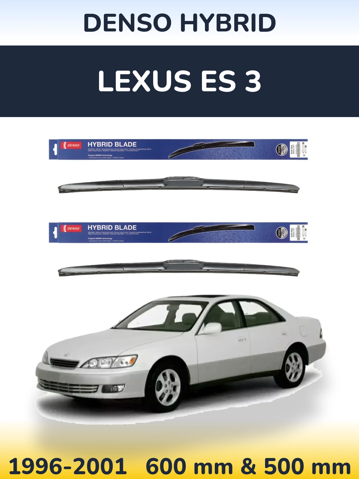 Sada předních stěračů Denso Hybrid 600 a 500 mm pro Lexus ES 3 1996-2001