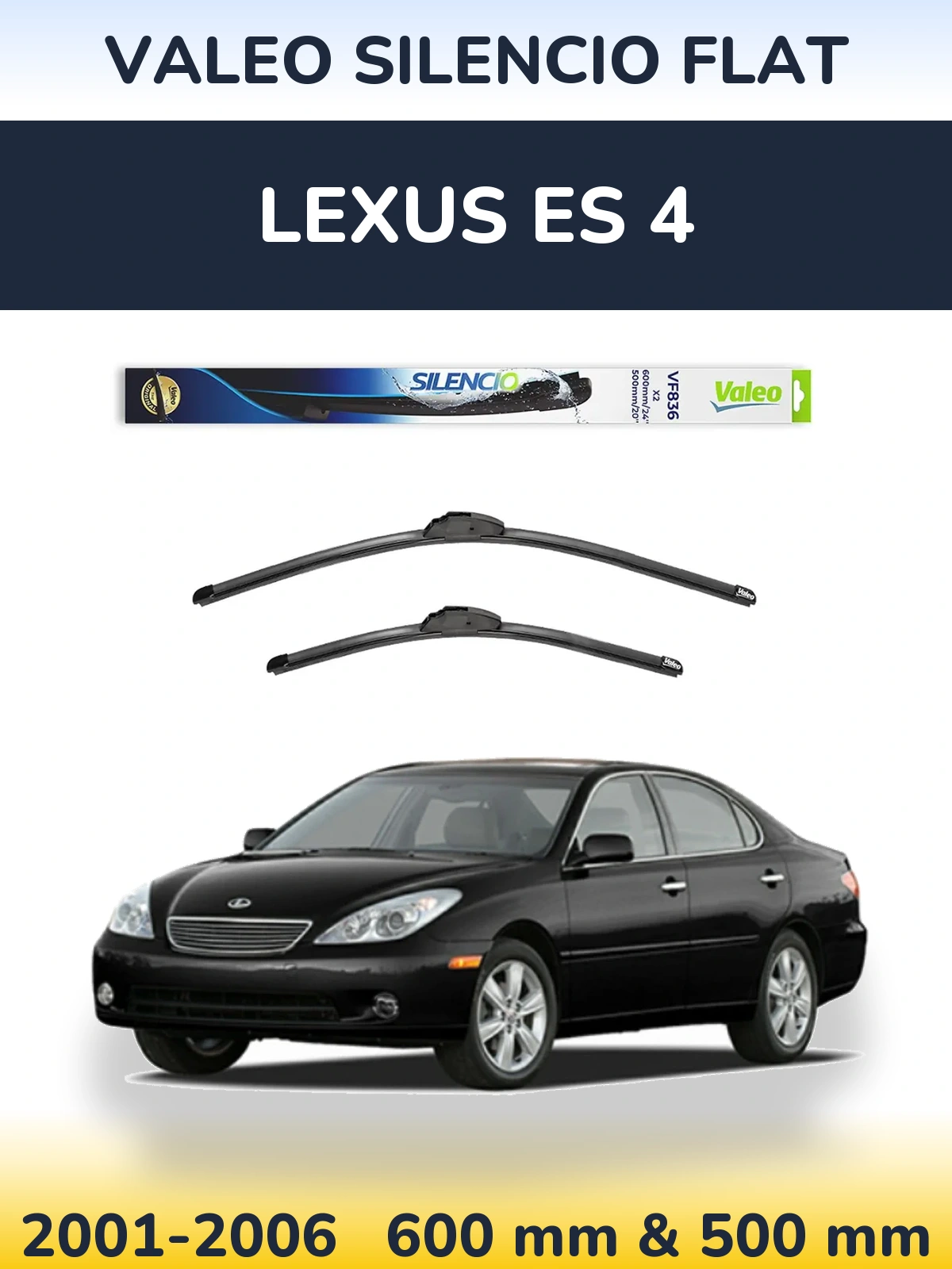 Sada předních stěračů Valeo Silencio Flat 600 a 500 mm pro Lexus ES 4 2001-2006