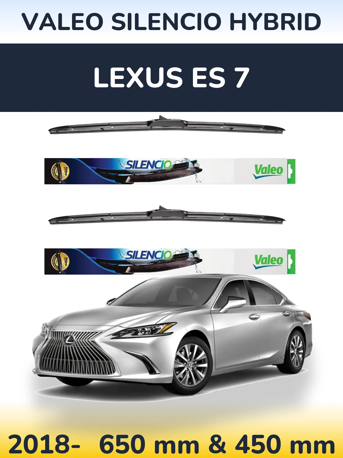 Sada předních stěračů Valeo Silencio Hybrid 650 a 450 mm pro Lexus ES 7 2018-2026