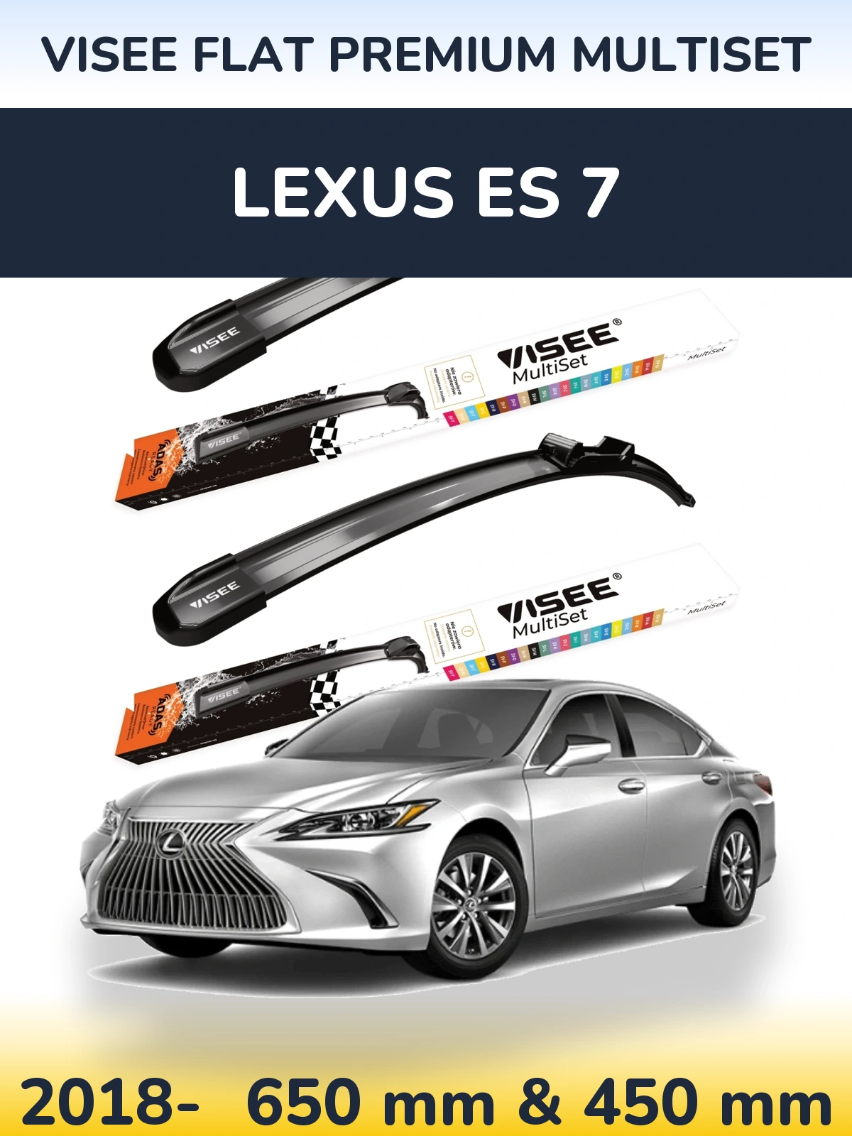 Sada předních stěračů VISEE FLAT PREMIUM MultiSet 650 a 450 mm pro Lexus ES 7 2018-2026