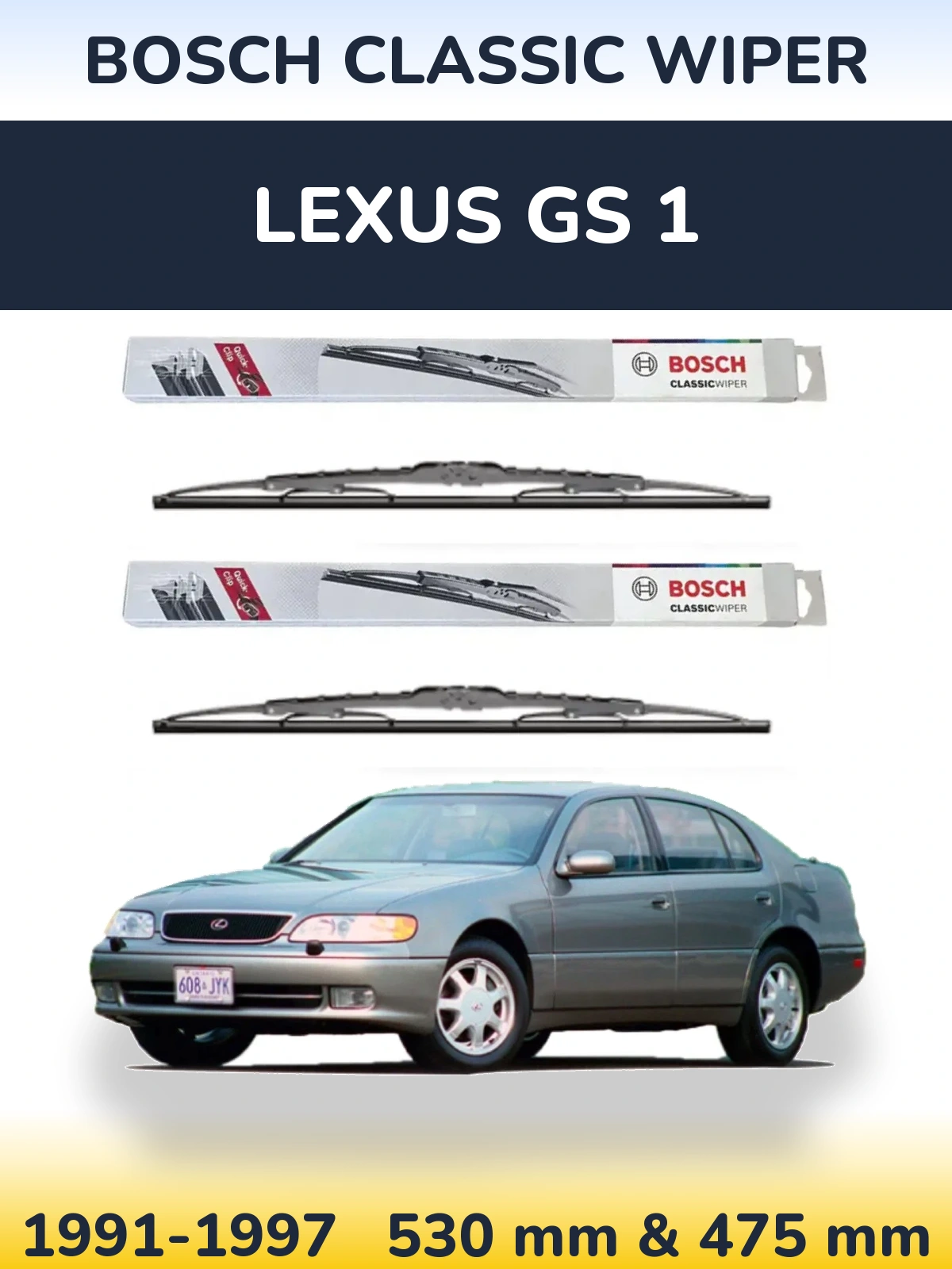 Sada předních stěračů BOSCH Classic Wiper 530 a 475 mm pro Lexus GS 1 1991-1997