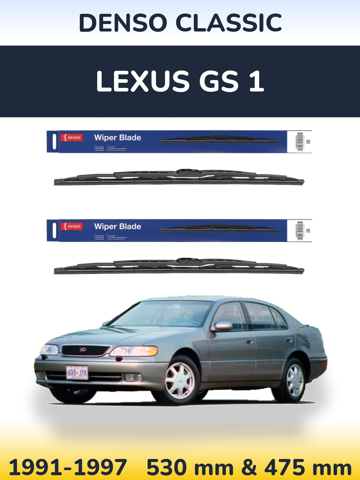 Sada předních stěračů Denso Classic 530 a 475 mm pro Lexus GS 1 1991-1997