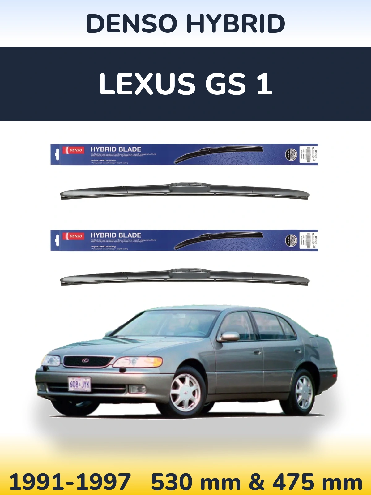 Sada předních stěračů Denso Hybrid 530 a 475 mm pro Lexus GS 1 1991-1997