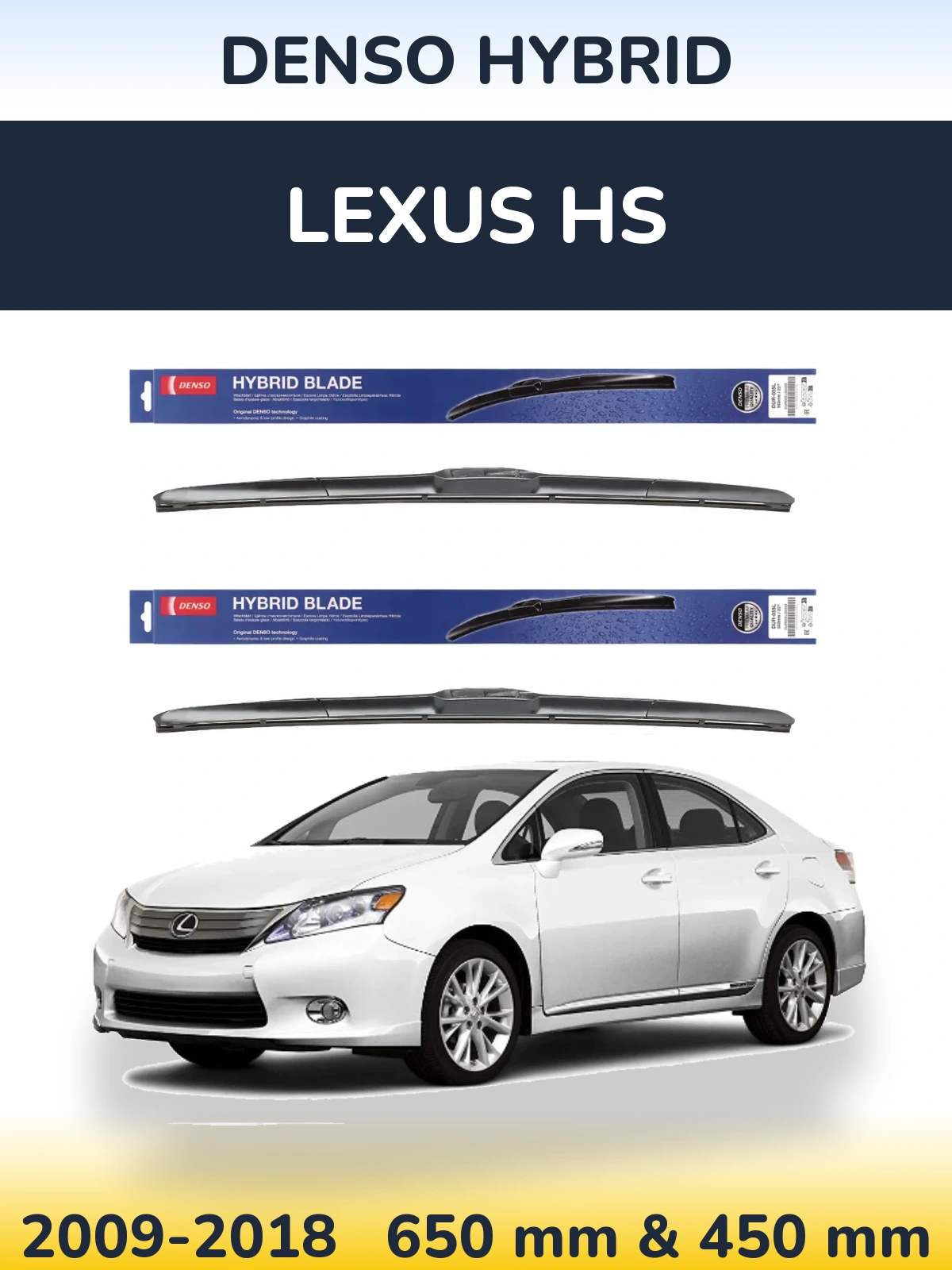 Sada předních stěračů Denso Hybrid 650 a 450 mm pro Lexus HS 2009-2018