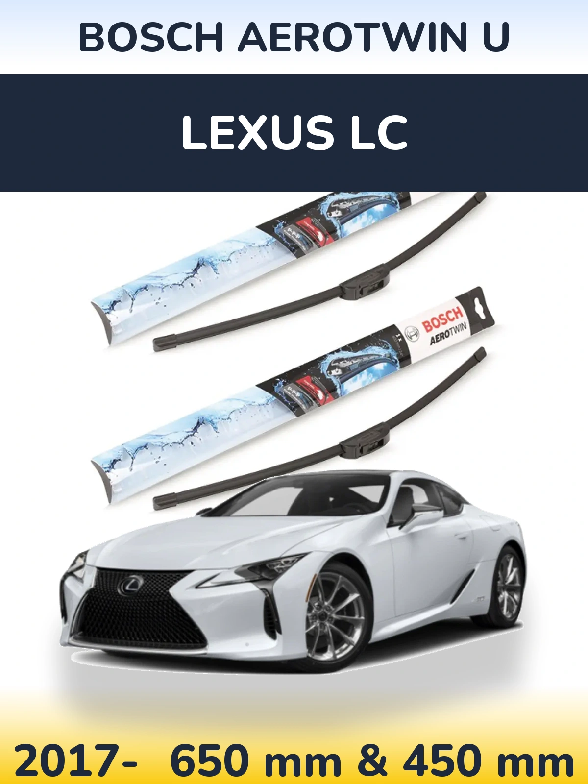 Sada předních stěračů BOSCH AeroTwin U 650 a 450 mm pro Lexus LC 2017-2026