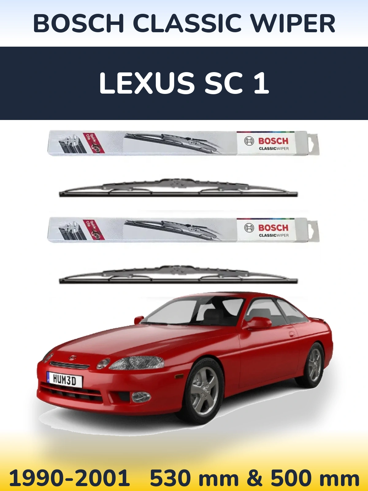 Sada předních stěračů BOSCH Classic Wiper 530 a 500 mm pro Lexus SC 1 1990-2001