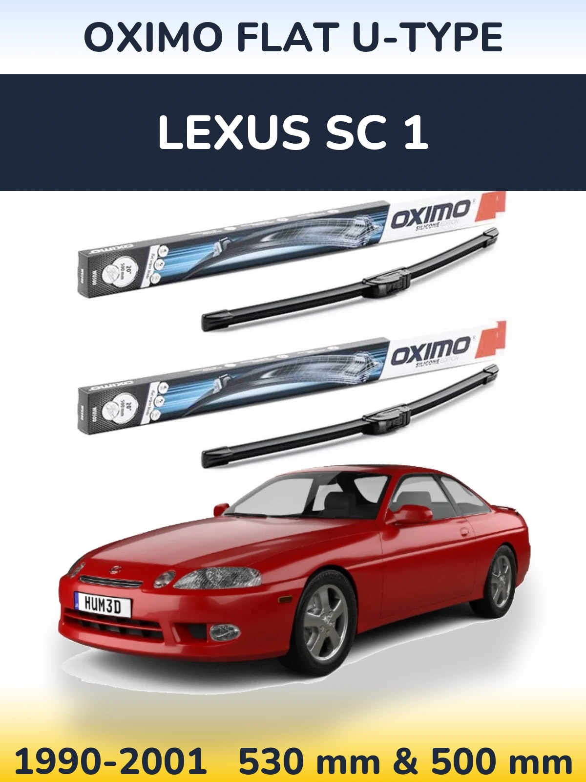 Sada předních stěračů Oximo Flat U-type 530 a 500 mm pro Lexus SC 1 1990-2001
